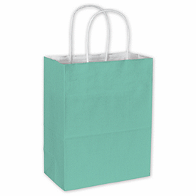 Click on Aqua Color-on-White Kraft Shoppers 8 1/4 x 4 3/4 x 10 1/2